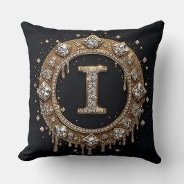 Zwarte Glitter Monogram Letter I Instagram Merk Kussen