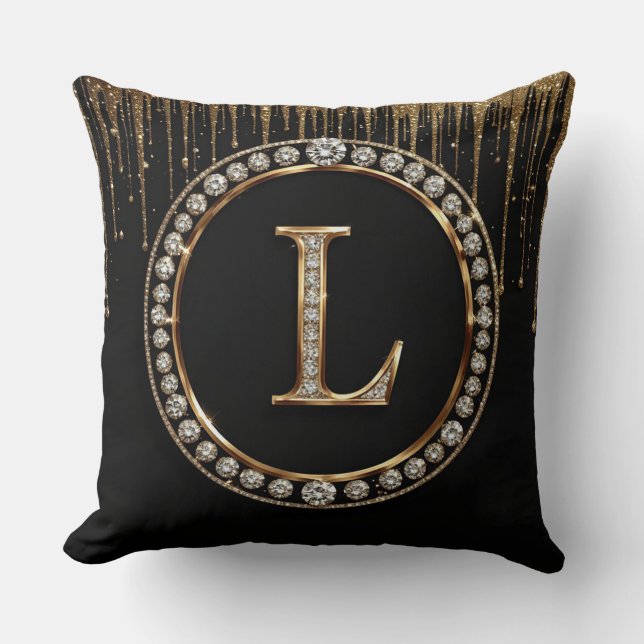 Zwarte Glitter Monogram Letter L Branding Gebruik Kussen (Voorkant)
