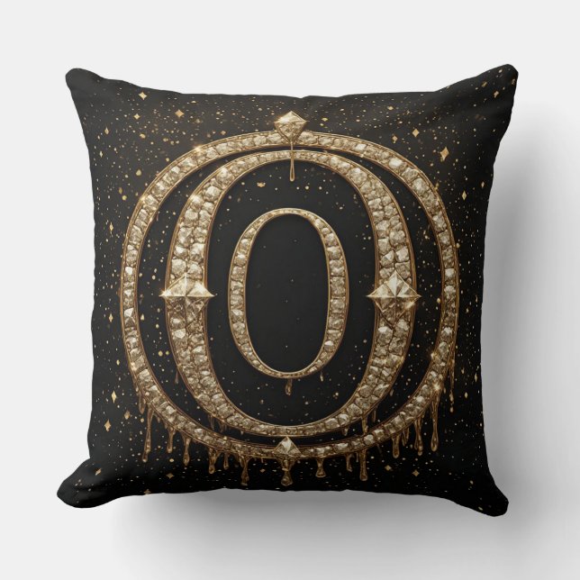 Zwarte Glitter Monogram Letter O Voor Online Winke Kussen (Voorkant)
