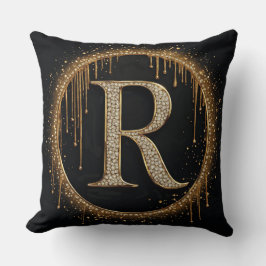 Zwarte Glitter Monogram Letter R Voor Koninklijke Kussen
