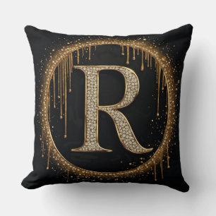 Zwarte Glitter Monogram Letter R Voor Koninklijke Kussen