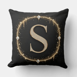 Zwarte Glitter Monogram Letter S Merknaam Handteke Kussen