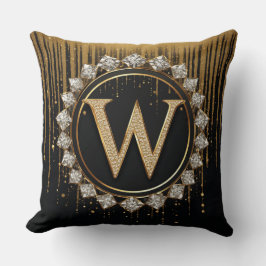 Zwarte Glitter Monogram Letter W Voor Trouw Uitnod Kussen