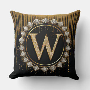 Zwarte Glitter Monogram Letter W Voor Trouw Uitnod Kussen
