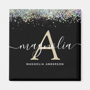 Zwarte Glitter Monogram Sparkle Magneet