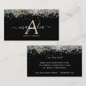 Zwarte Glitter Monogram Sparkle Visitekaartje (Voorkant / Achterkant)