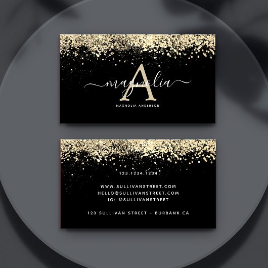 Zwarte Glitter Monogram Sparkle Visitekaartje