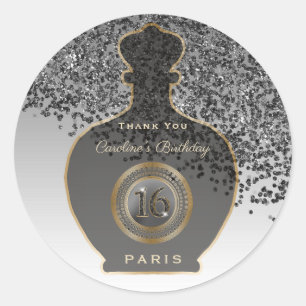 Zwarte Glitter Noir Geur, Sweet 16 Ronde Sticker