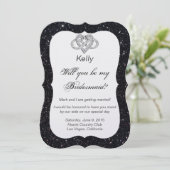 Zwarte Glitter Oneindigheid Hart Bruidsmeisje Kaar Kaart (Staand voorkant)