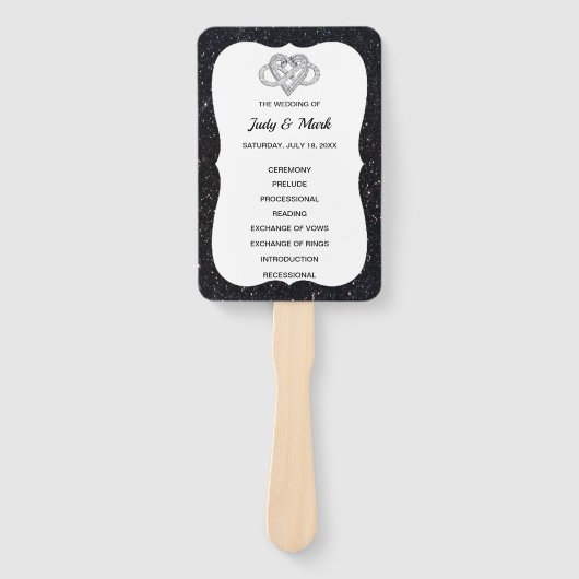 Zwarte Glitter Oneindigheid Hart Trouwprogramma Wa Handwaaier (Voorkant)