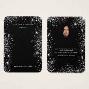 Zwarte glitter oorringen sierjuwelen fotokaart visitekaartje