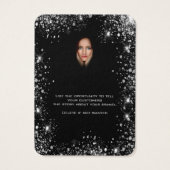 Zwarte glitter oorringen sierjuwelen fotokaart visitekaartje (Achterkant)
