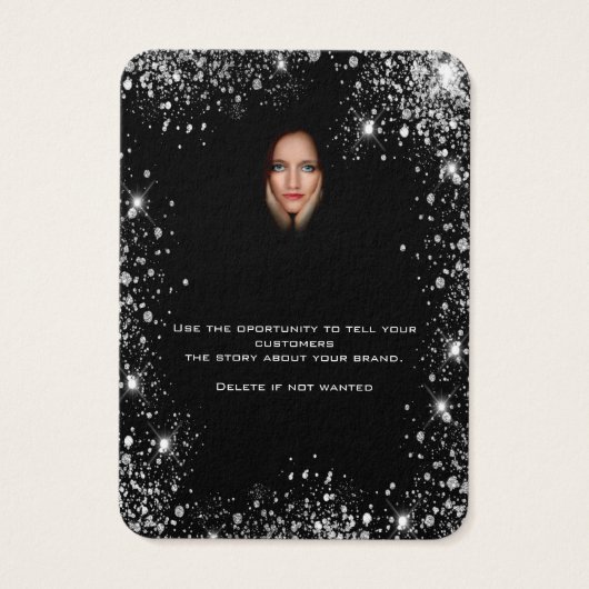 Zwarte glitter oorringen sierjuwelen fotokaart visitekaartje (Achterkant)