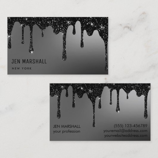 zwarte glitter op grijs visitekaartje (Voorkant / Achterkant)