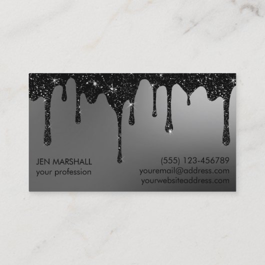 zwarte glitter op grijs visitekaartje (Achterkant)