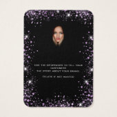 Zwarte glitter paarse oorenkaart visitekaartje (Achterkant)