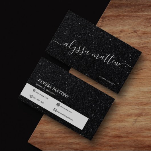 Zwarte Glitter Premium Luxe Moderne Glam - Aangepa Visitekaartje