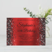 Zwarte Glitter Rode Fantasie Monogram 50ste Verjaa Kaart (Staand voorkant)