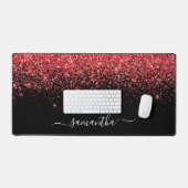 Zwarte Glitter Rode Glans Elegante Naam Bureaumat (Keyboard & Muis)