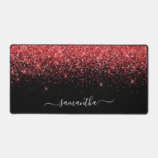 Zwarte Glitter Rode Glans Elegante Naam Bureaumat (Voorkant)