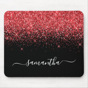 Zwarte Glitter Rode Glans Elegante Naam Muismat