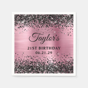 Zwarte Glitter Roze Folie 21e Verjaardag Servet