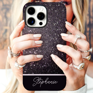 Zwarte Glitter Schittering Aangepaste Naam iPhone 16 Pro Hoesje