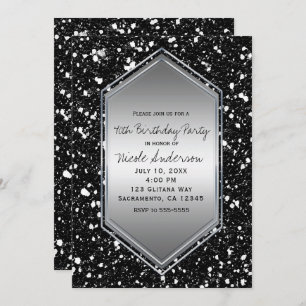Zwarte Glitter Silver Glam Birthday Party Elke geb Kaart