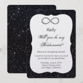 Zwarte Glitter Silver Infinity Bridesmaid Kaart (Voorkant / Achterkant)