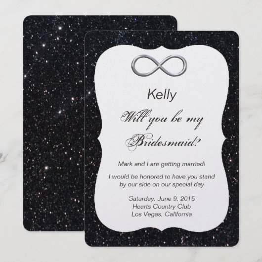 Zwarte Glitter Silver Infinity Bridesmaid Kaart (Voorkant / Achterkant)