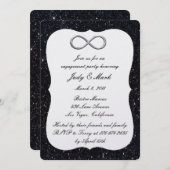Zwarte Glitter Silver Infinity Engagement Party Kaart (Voorkant / Achterkant)