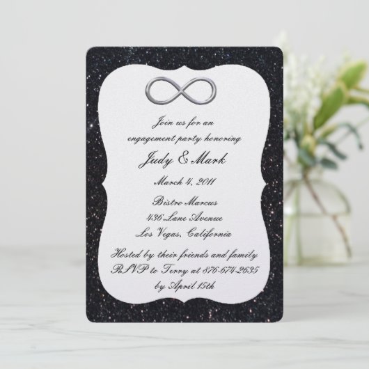 Zwarte Glitter Silver Infinity Engagement Party Kaart (Staand voorkant)