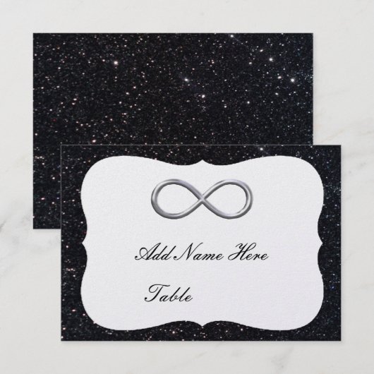 Zwarte Glitter Silver Infinity Table Place Card Kaart (Voorkant / Achterkant)