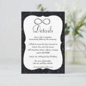 Zwarte Glitter Silver Infinity Wedding Details Informatiekaartje (Staand voorkant)