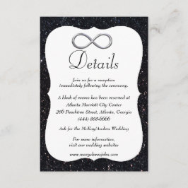Zwarte Glitter Silver Infinity Wedding Details Informatiekaartje