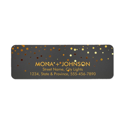 Zwarte Glitter Sparkle Confetti Stippen Moderne Etiket (Voorkant)