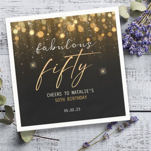 Zwarte Glitter Sparkle Glam 50th Birthday Servet