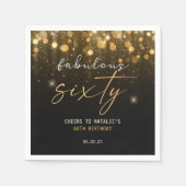 Zwarte Glitter Sparkle Glam 60th Birthday Servet (Voorkant)