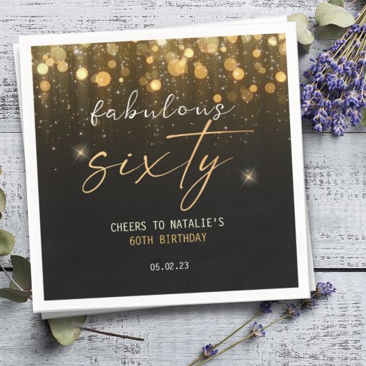 Zwarte Glitter Sparkle Glam 60th Birthday Servet
