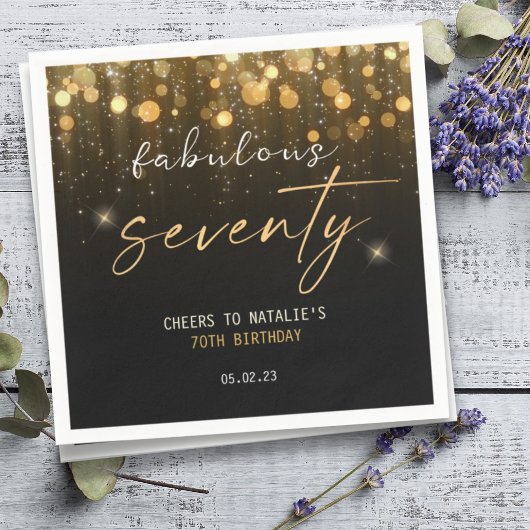 Zwarte Glitter Sparkle Glam 70th Birthday Servet