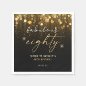 Zwarte Glitter Sparkle Glam 80th Birthday Servet (Voorkant)