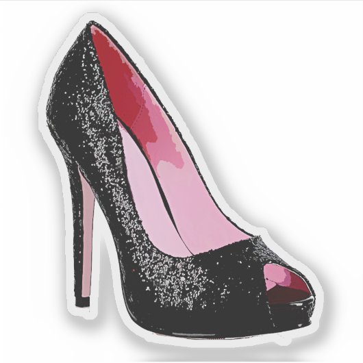 Zwarte glitter Sparkle High Heels Shoe Sticker (Voorkant)