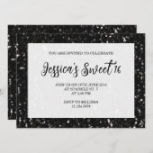 Zwarte glitter sparkles Sweet 16 elegant script Kaart (Voorkant / Achterkant)