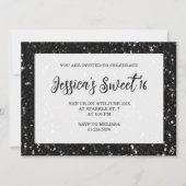 Zwarte glitter sparkles Sweet 16 elegant script Kaart (Voorkant)