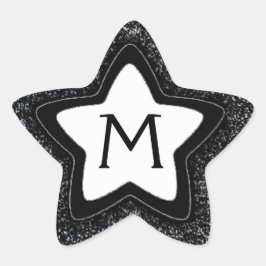 Zwarte glitter star aanpasbare monogram stickers