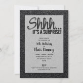 Zwarte Glitter SURPRISE Birthday-uitnodigingen (Voorkant)