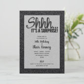 Zwarte Glitter SURPRISE Birthday-uitnodigingen (Staand voorkant)