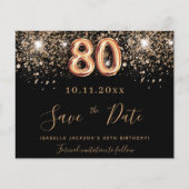 Zwarte glitter uitnodigingskaart voor 80ste verjaa (Voorkant)