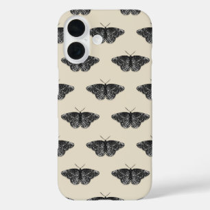 Zwarte Glitter Vlinder Patroon op Crème iPhone 16 Hoesje