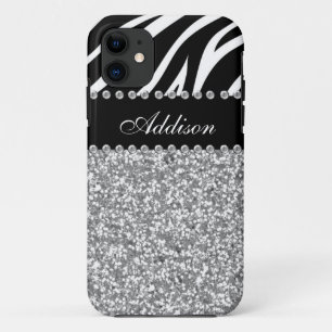 Zwarte Glitter Zebraprint Rhinestone Meisjes Hoesj Case-Mate iPhone Case